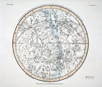 The Southern Hemisphere (Plate XXVIII) Phoenix, Piscis Volans, Pavo et Indus, Apus Indica, Grus, Circinus, Dorado vel Xiphias, The Chameleon, Crux, Mons Mensae, Reticula Rhomboidalis, Octans Hadlienus by Alexander Jamieson